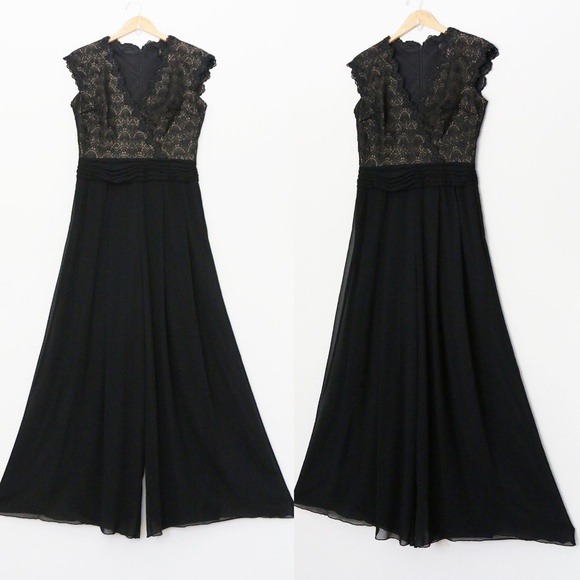 Tadashi Shoji Bridal Mikado Jumpsuit 6 Black Lace Overlay Chiffon Wide Leg $490 - Picture 5 of 16